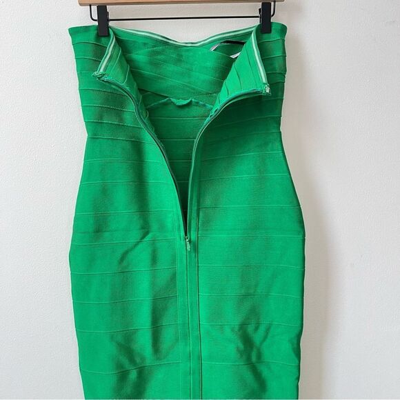 Harve Leger Bandage Bodycon Dress Green party wedding size M sleeveless Stretch - Picture 4 of 6